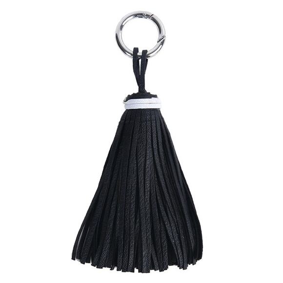 Jumbo Black with White Trim Tasseled Key Chain - Picture 1 of 1